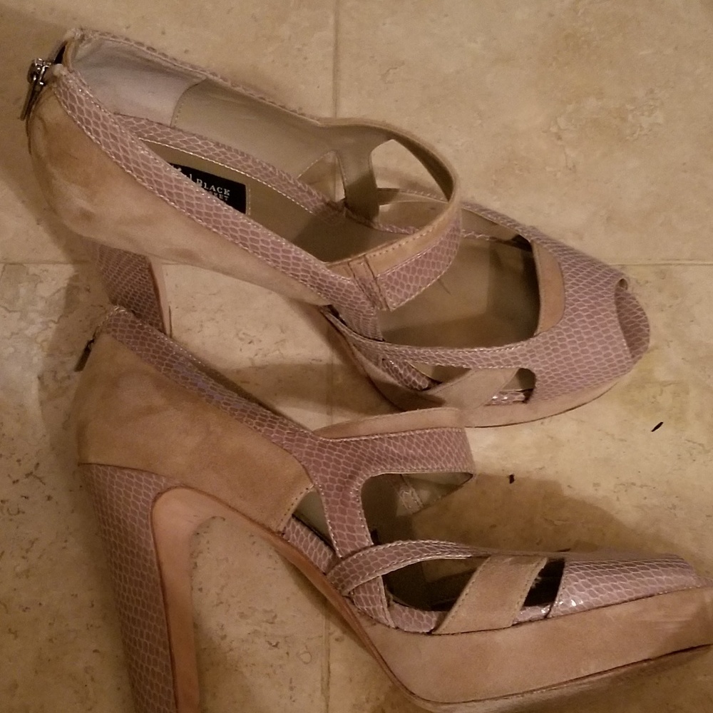 WHBM suede and snakeskin look platform heels